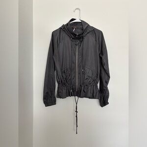 Free People Parachute Festival Windbreaker Jacket in metal black size S